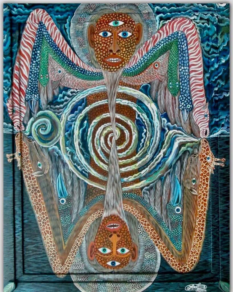 Frantz Zephirin 46"x36" Doubled Spirits Acrylic on Hardboard #J46-HA