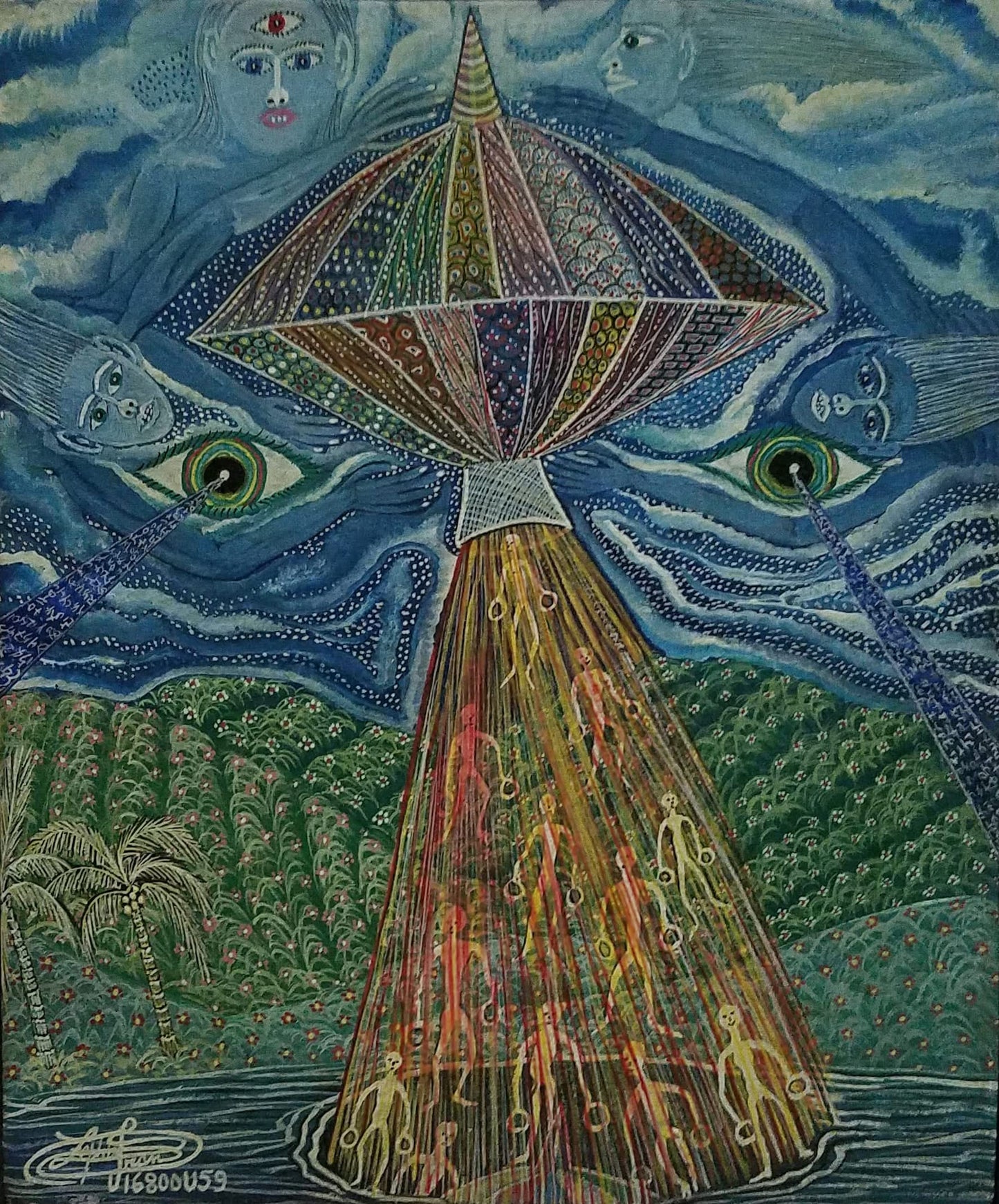 Frantz Zephirin 10"x8" Untitled/The Evil Eyes 1995 Oil on Canvas #2JN-HA