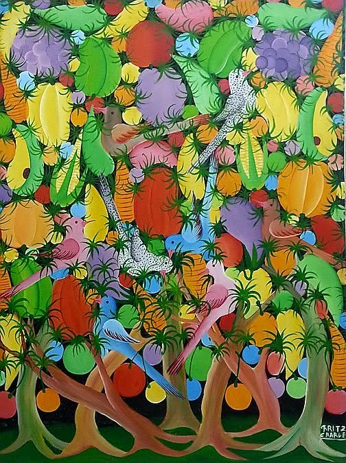 Fritz Charles 32"x24" Colorful Birds c1980 Oil on Canvas #2JN-NY