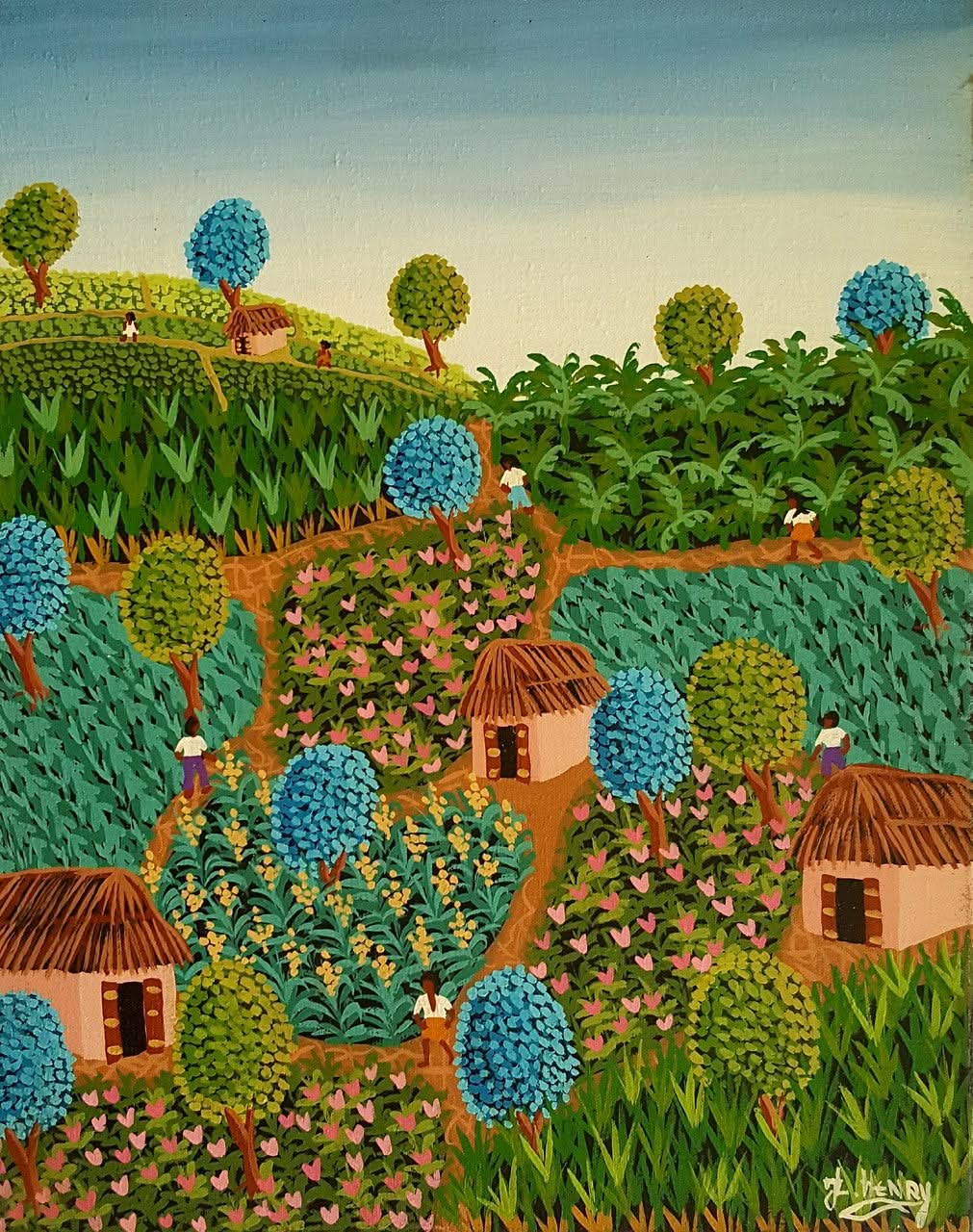 Jacques-Lionel Henry 20"x16" Rural Scene c1980 Oil on Canvas #4JN-NY