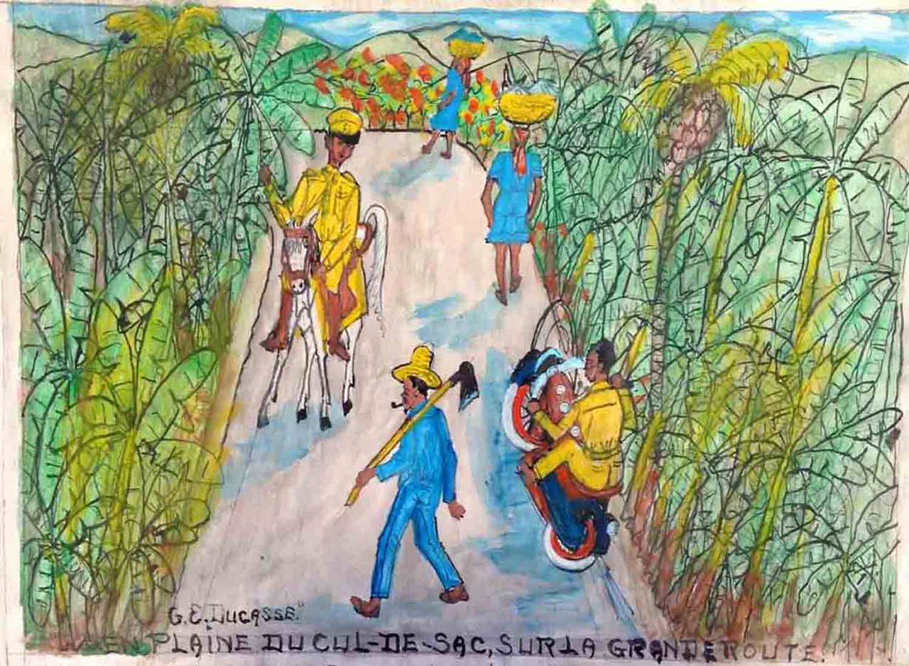 Gervais Emmanuel Ducasse (1903-1988) 16"x24" 1978 " En Plaine de Cul-De-Sac, Sur La Grande Route" Oil on Board #3MFN