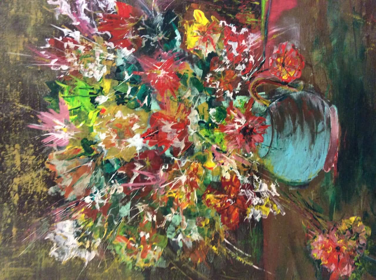 Johnny Valbrun (II) (Dcd 2005) 20"x16" Vase of Flowers 1989 Acrylic on Canvas #10-3-96MFN