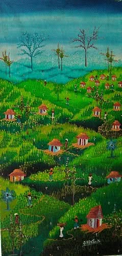 J.R. Jn-Louis 24"x12" Village Scene c1980 Oil on Canvas #1-1-96MFN