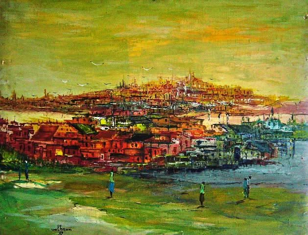 Johnny Valbrun II (Dcd in 2005) 16"x20" Village Scene 1984 Oil on Canvas #11-3-96MFN