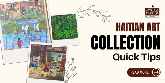 Diverse Haitian art collection featuring masterworks and contemporary Haitian paintings displayed together