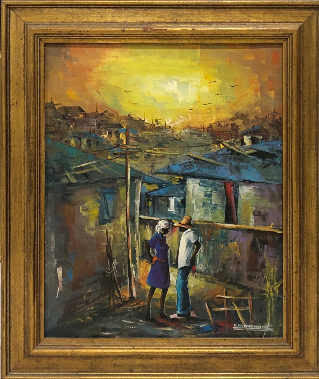 Jean-Pierre Auguste Haitian painting contemporary scene daily life Haiti oil on canvas