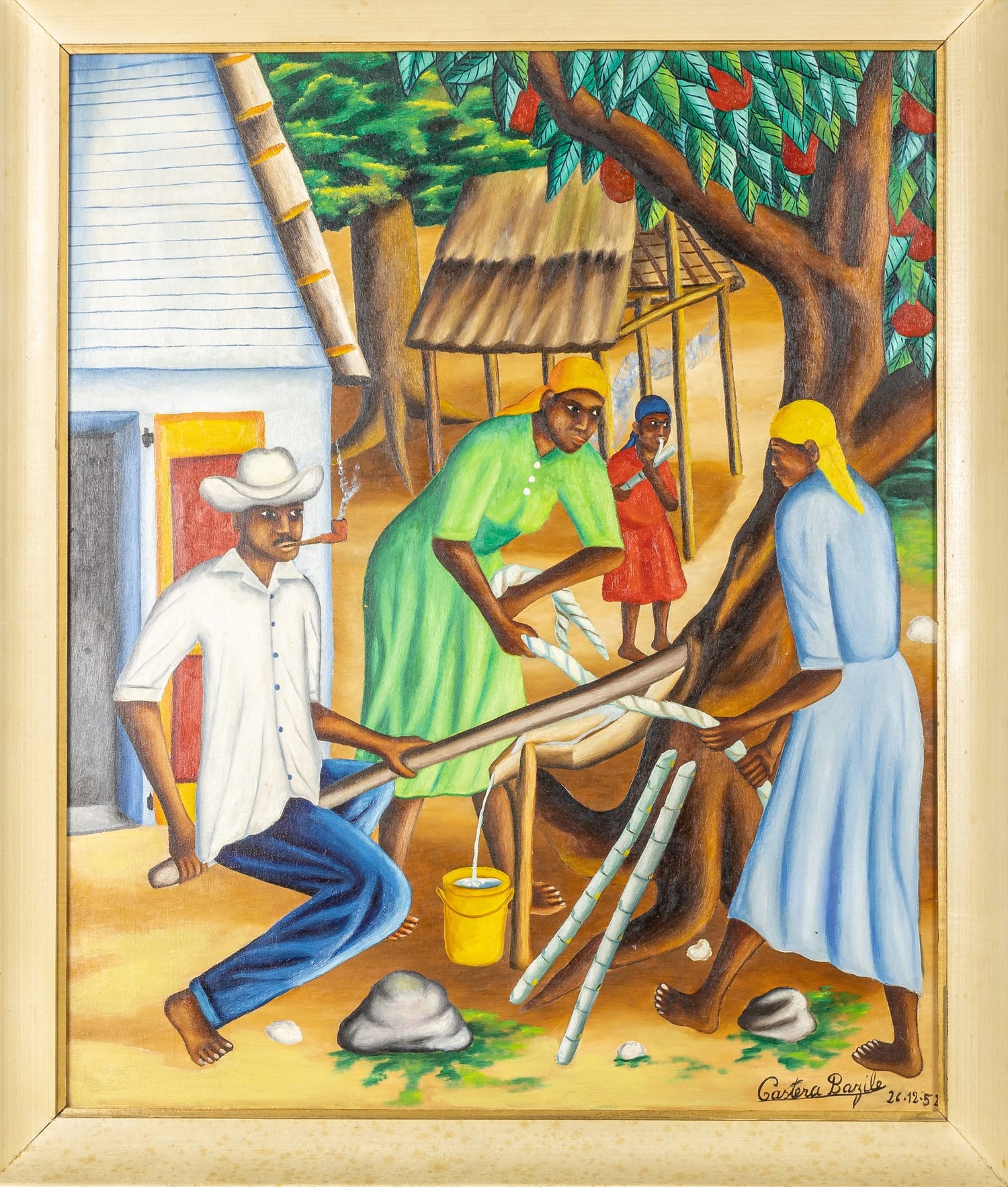Castera Bazile Haitian painting featuring warm harmonious colors and expressive folk composition, Centre d’Art master (1923–1966).