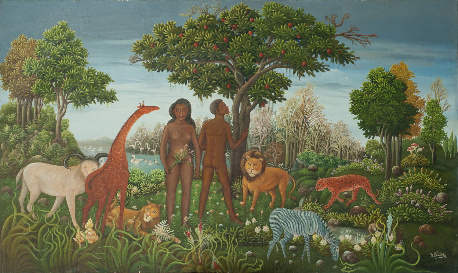 Signed Fabolon Blaise Haitian historical painting, folklore and Vodou subject (1959–1985).