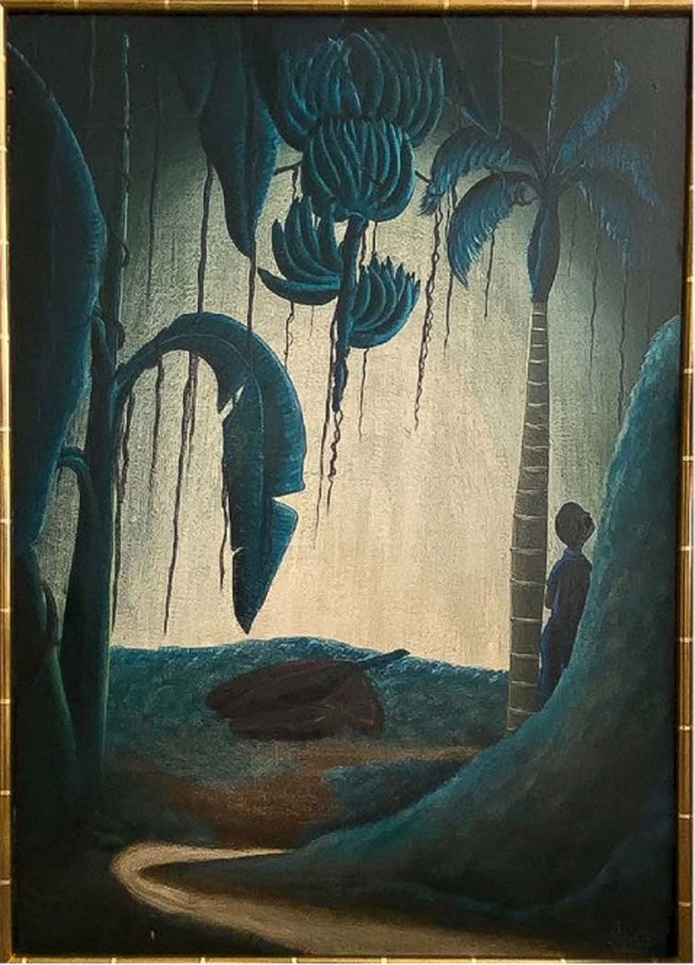 Bourmond Byron Haitian painting landscape green blue background vivid composition