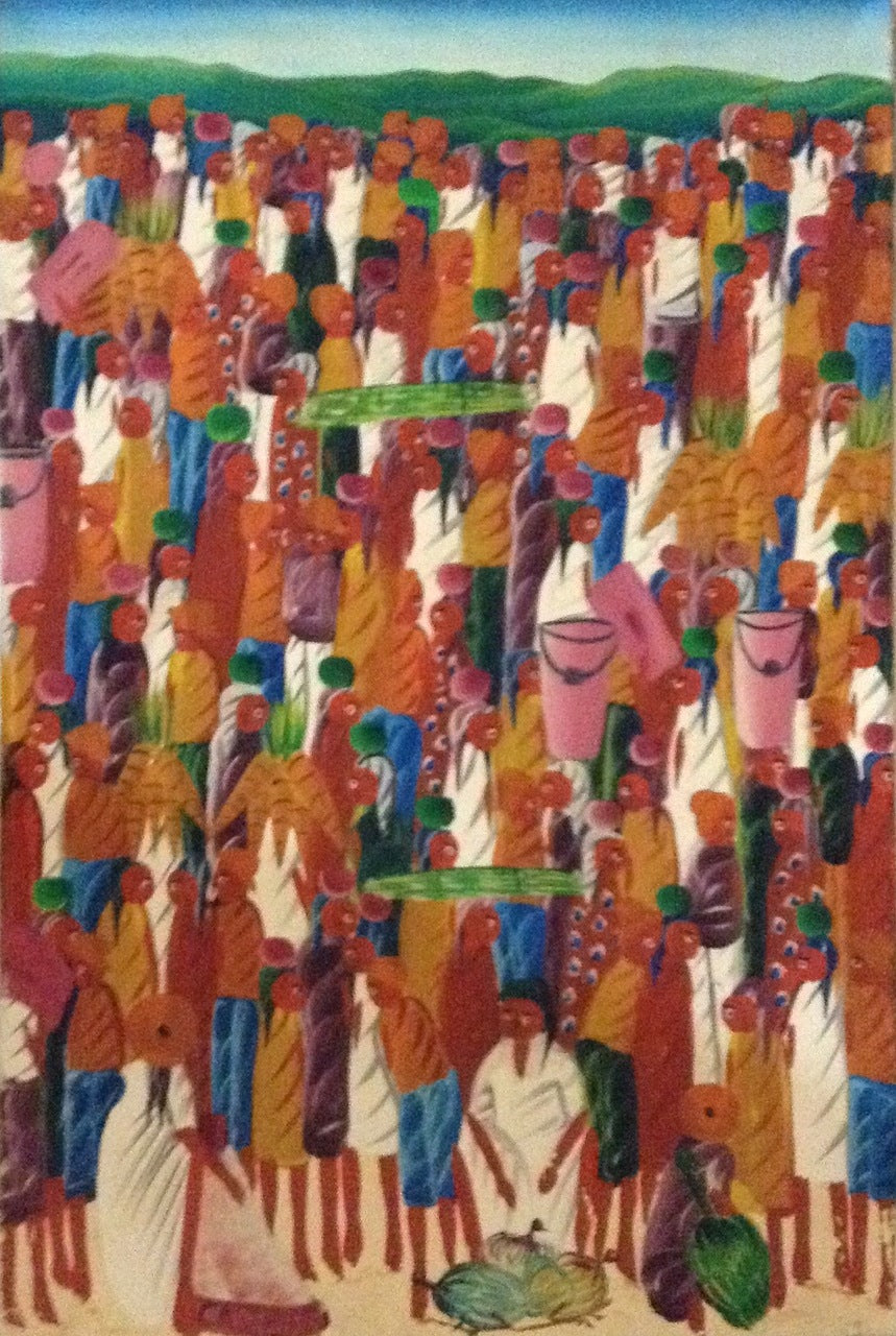 Laurent Casimir Haitian painting market scene vibrant crowd composition
