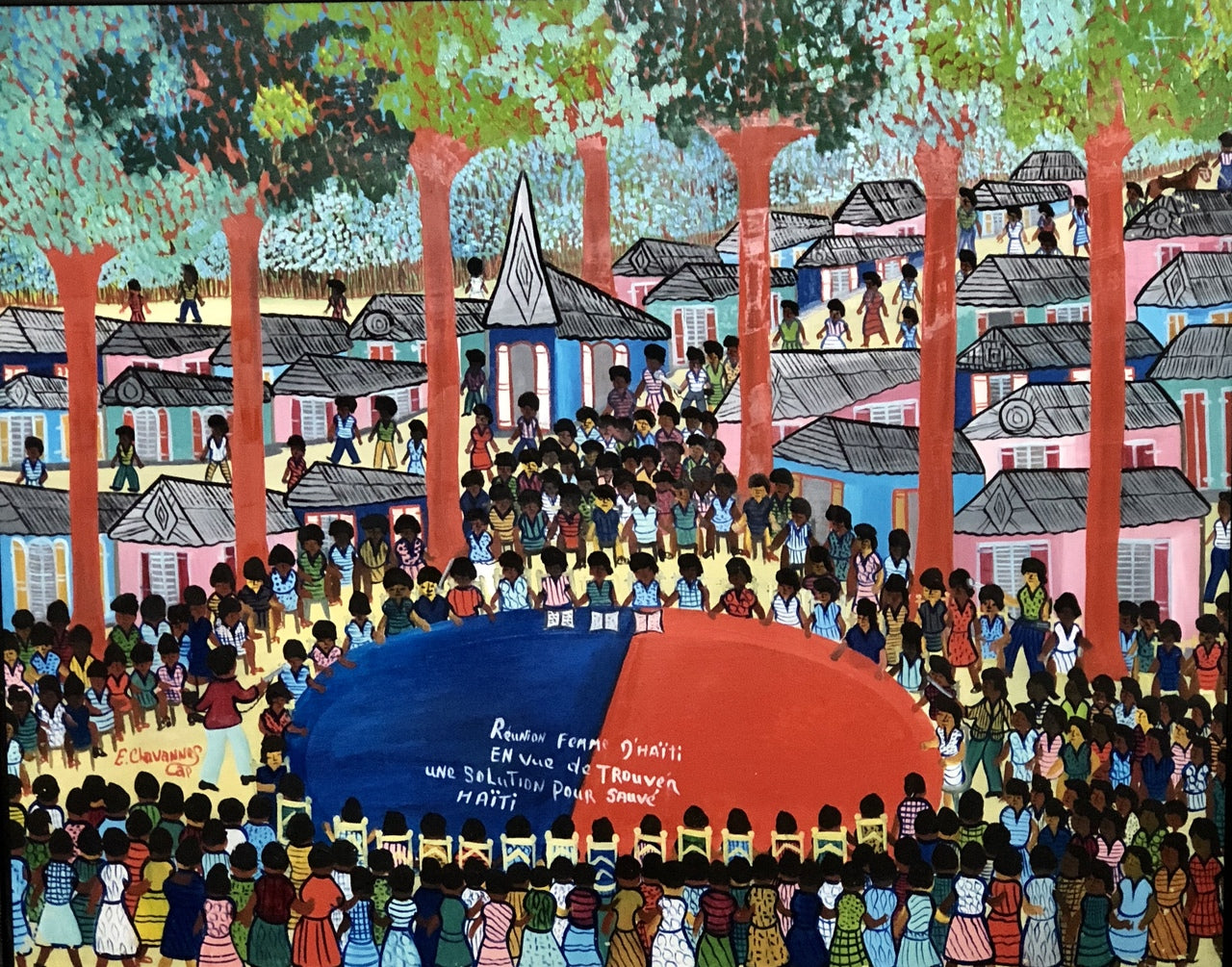 Étienne Chavannes Haitian painting crowd scene detailed figures Cap Haitien