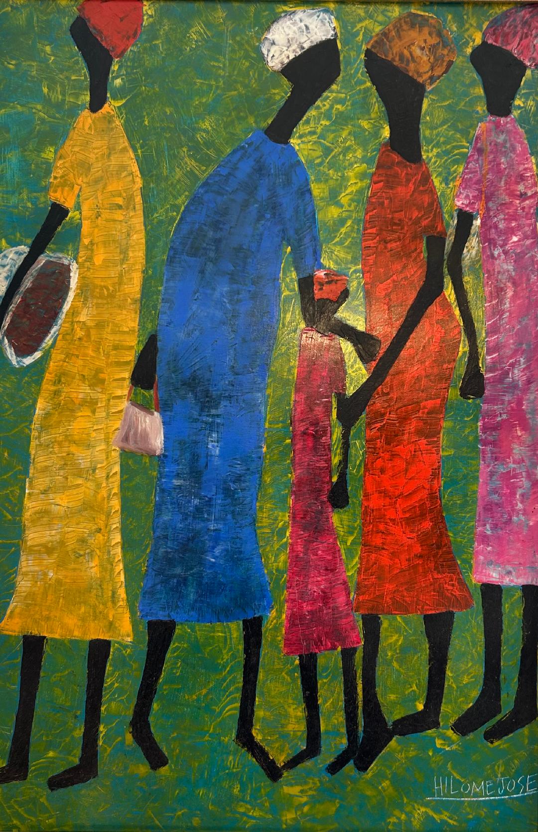 Palette knife painting by Haitian artist Hilome Joseph, known as Jose (born April 1947, Jérémie), with textured brushwork inspired by Calixte Henry.