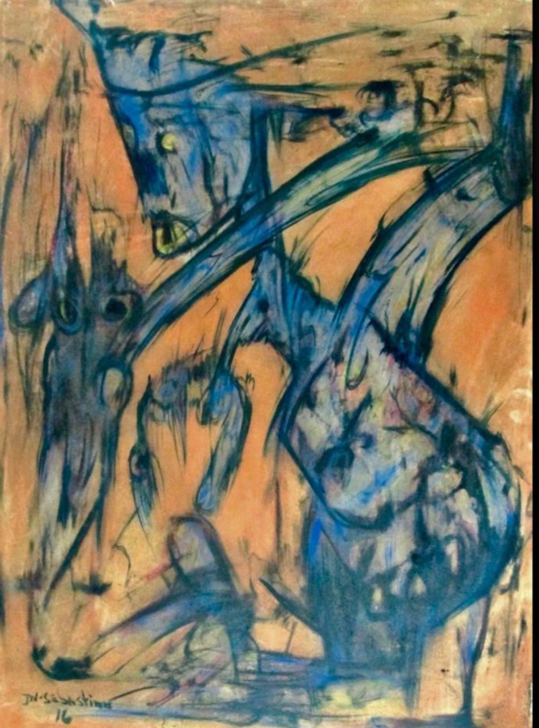 Sebastien Jean Haitian mixed media painting with textured surface using sand and organic materials