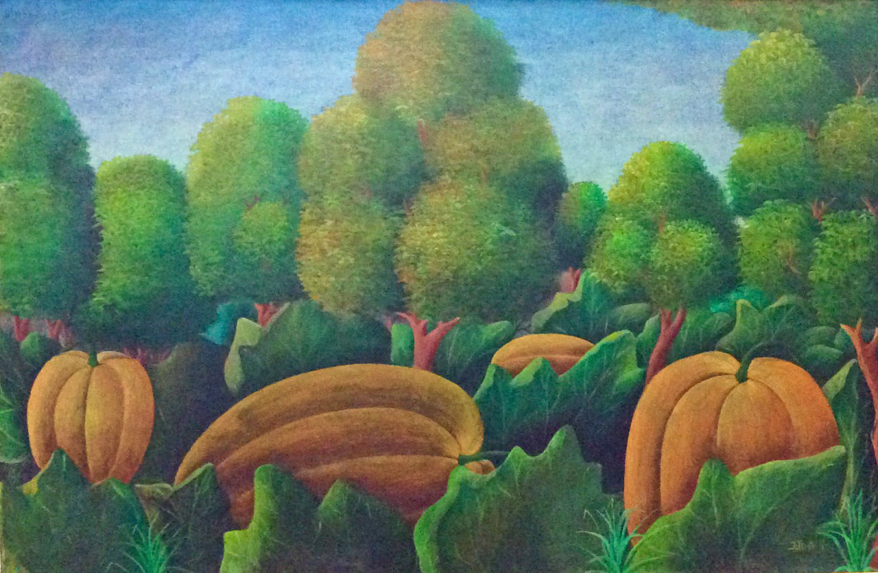 Joseph Jean Gilles Haitian painting tropical landscape flowers hills