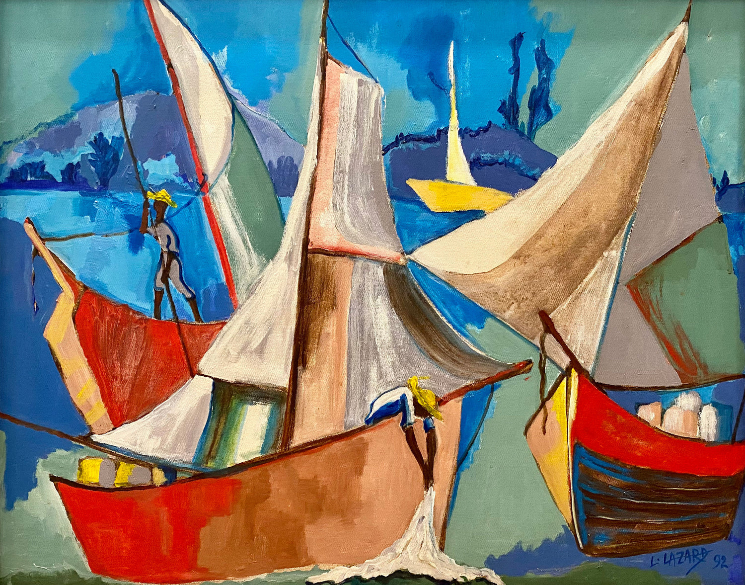 Luckner Lazard Haitian painting blue background arabesque composition