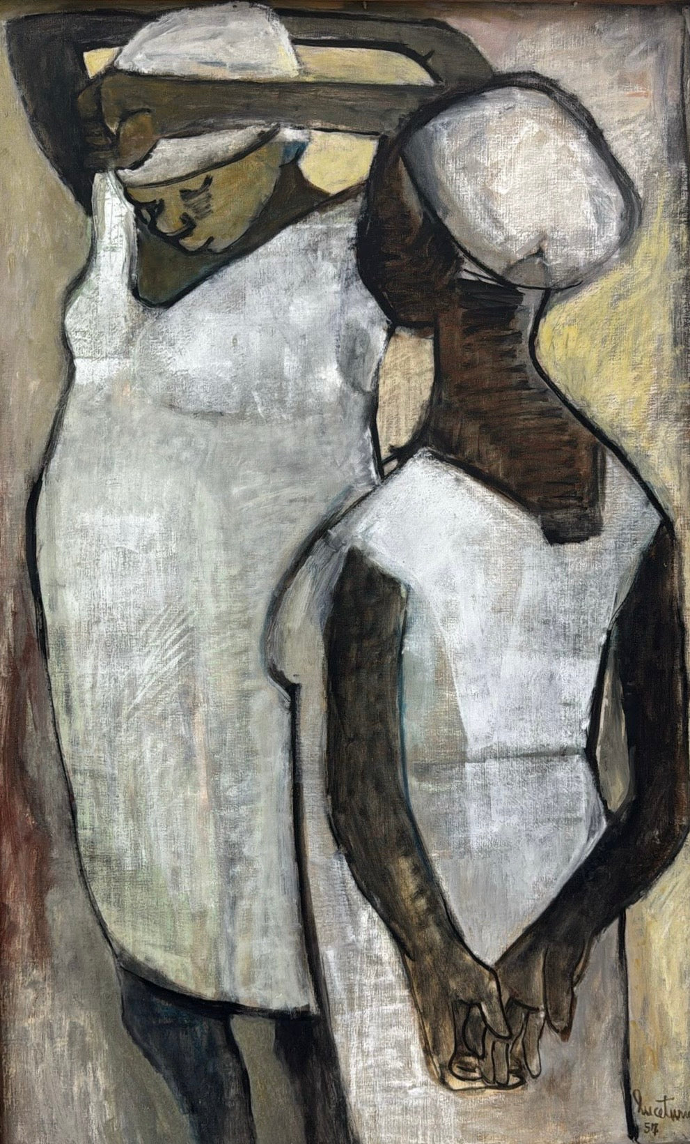 Modern Haitian painting by Luce Turnier (1924–1995), featuring modernist portraiture or abstraction with Haitian color, texture, and tropical atmosphere.