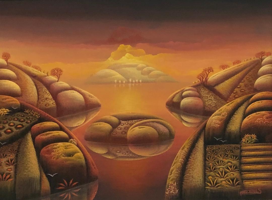 Mario Montilus Haitian painting dreamlike composition fine detail