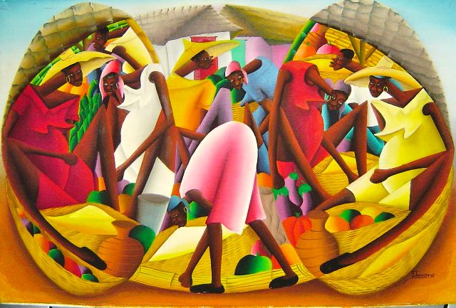 Jacques Louissaint Haitian painting market scene primitive style