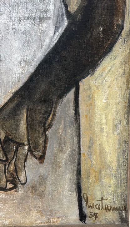 Luce Turnier 48"x30" Two Female Figures 1957 Acrylic on Canvas Unframed Painting#3GN-HA