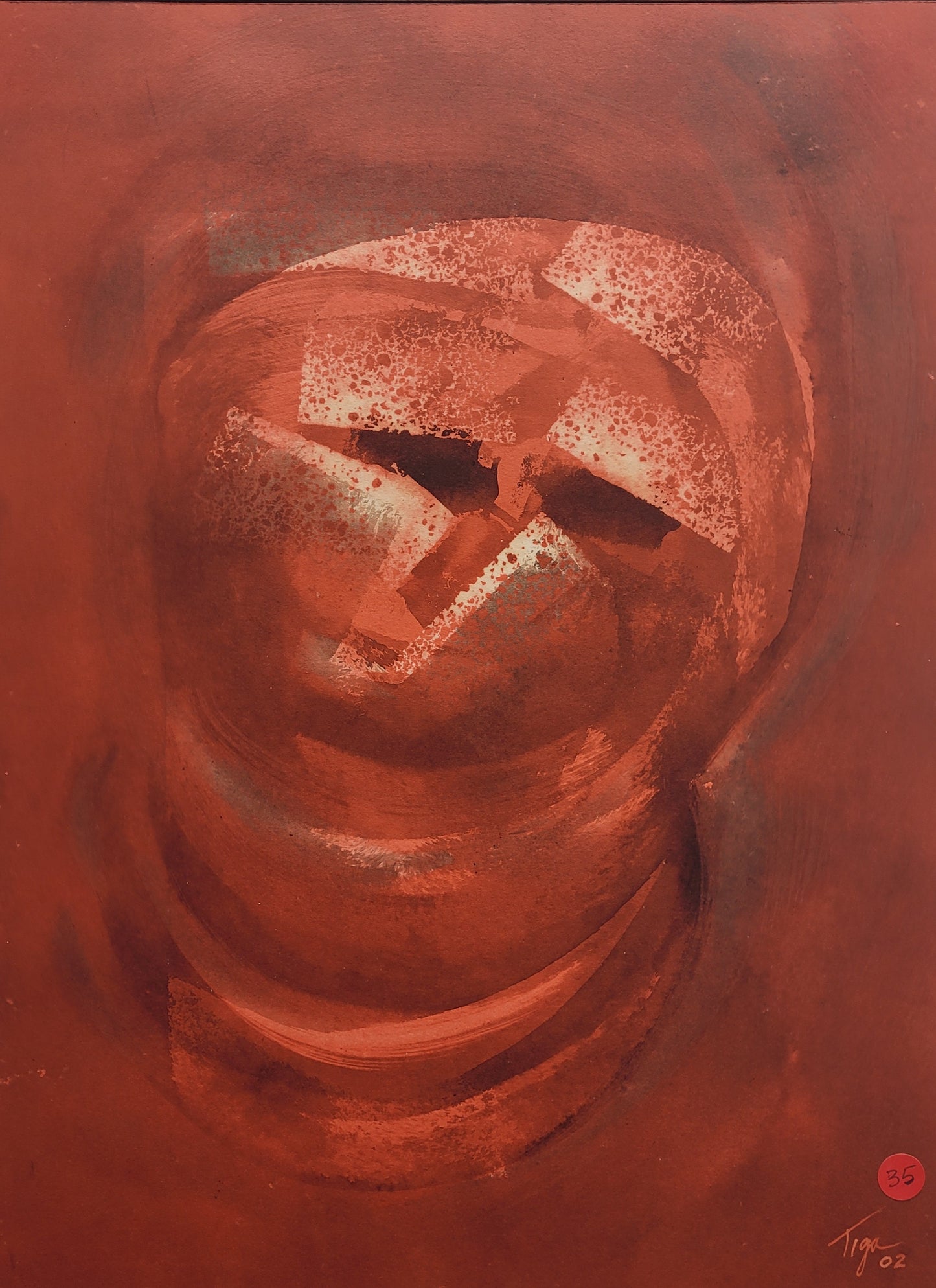 Jean-Claude Garoute "TIGA" (1936-2006) 20"x15" Abstract Faces 2002 Ink on Board Painting #2WF