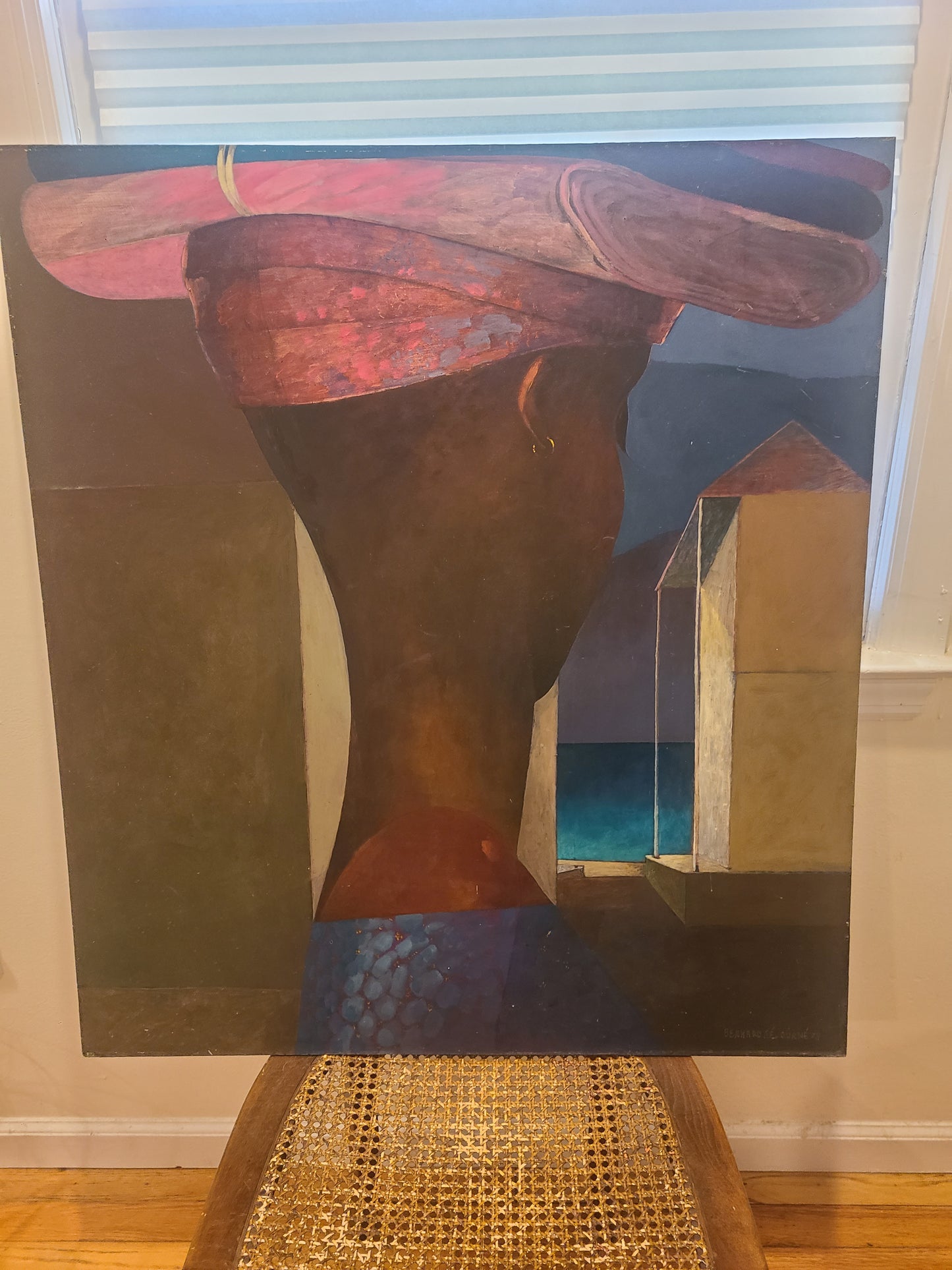 Bernard Sejourne (1947-1994) 36"x32" The Fabric Seller 1978 Acrylic on Masonite Painting (Scratched) #1MF