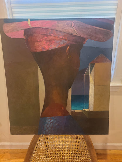 Bernard Sejourne (1947-1994) 36"x32" The Fabric Seller 1978 Acrylic on Masonite Painting (Scratched) #1MF