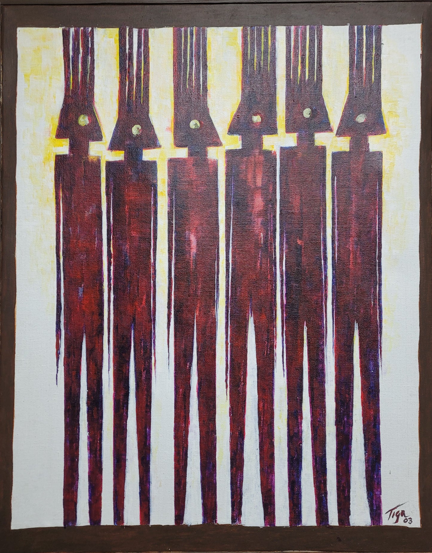 Jean-Claude Garoute "TIGA" (1936-2006) 27"x22" Six Abstract Men Acrylic on Canvas Painting #4WF