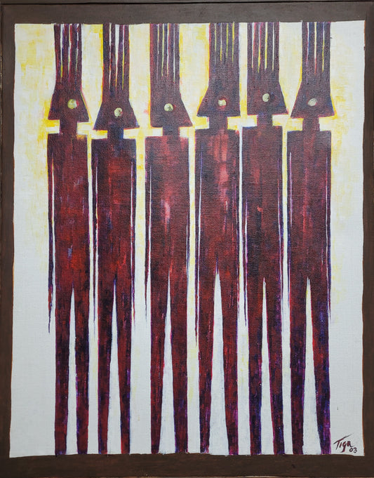 Jean-Claude Garoute "TIGA" (1936-2006) 27"x22" Six Abstract Men Acrylic on Canvas Painting #4WF