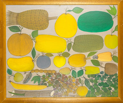 Micius Stephane (1912-1996) 20"x20" Still-Life/Fruits  1980s Oil on Board Framed Painting #5SS