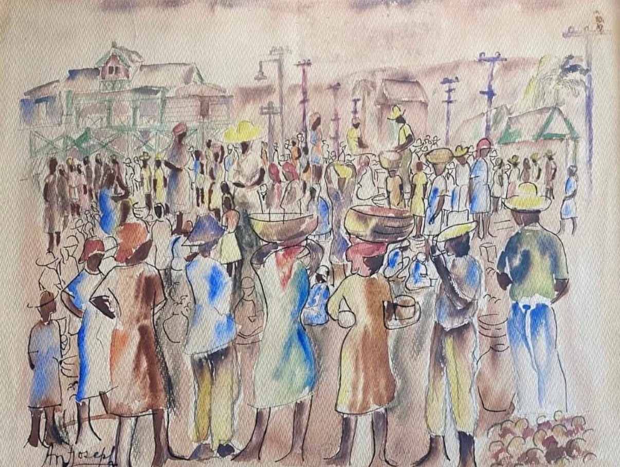 Wilson Bigaud (Haïtien, 1931-2010) 24,75"x 24,25" Scène rurale Huile sur carton Peinture non encadrée #1-3-54GSN-Fondation Marie &amp; Georges S. Nader