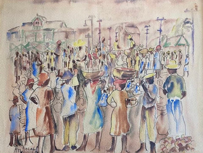 Wilson Bigaud (Haïtien, 1931-2010) 24,75"x 24,25" Scène rurale Huile sur carton Peinture non encadrée #1-3-54GSN-Fondation Marie &amp; Georges S. Nader