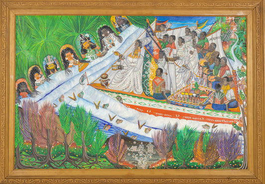 Andre Pierre (1914-2005) 22 ¾" X34 ¼"  "Agoue Offrande " c1980 Oil on Canvas Framed Painting  #9SS