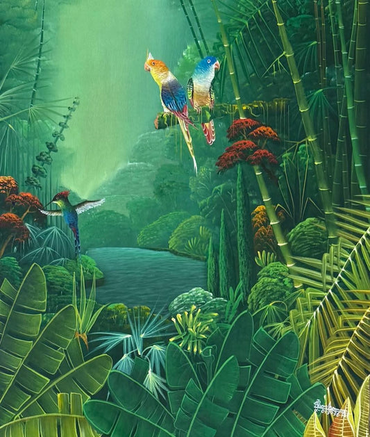 Albott Bonhomme 24"x20" Bird Trio 2025 Acrylic on Canvas Unframed Painting #59MFN