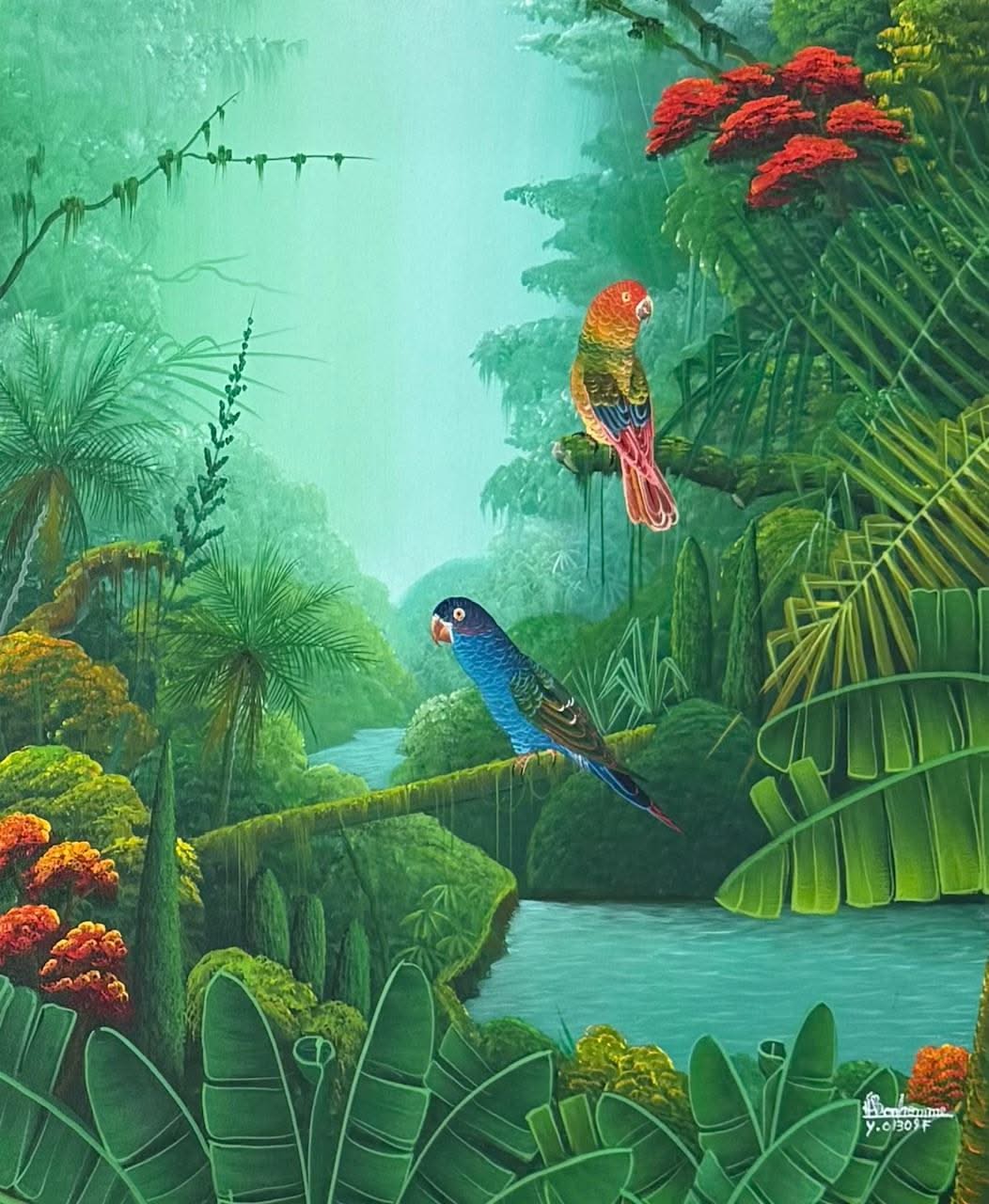 Albott Bonhomme 24"x20" Two Lovebirds 2025 Acrylic on Canvas Painting #57MFN