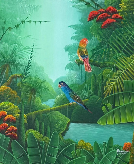 Albott Bonhomme 24"x20" Two Lovebirds 2025 Acrylic on Canvas Painting #57MFN