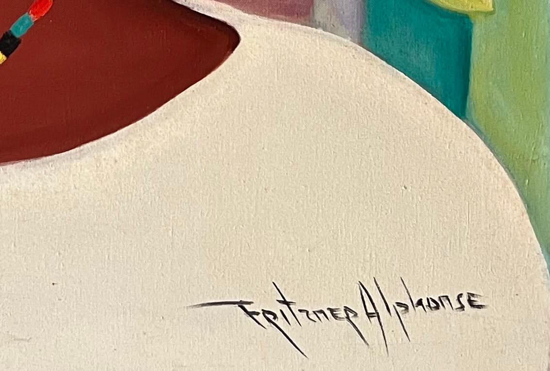 Fritzner Alphonse (Haitian, 1938-2006) 35.5"x30" Elegant Lady With Hat Oil on Canvas Unframed Painting #1MG