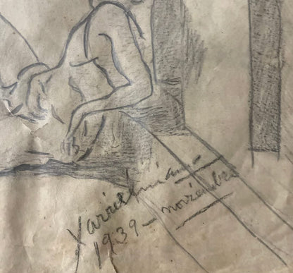 Xavier Amiama (1910-1969) 10.25"x7.75" UNTITLED 1939 Pencil & Ink on Paper Framed Drawing Framed #41-3-96MFN