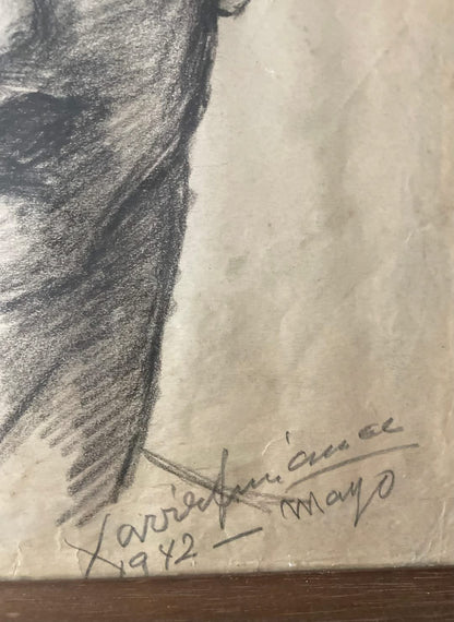 Xavier Amiama (1910-1969) 10.75"x7.75" UNTITLED 1942 Pencil & Ink on Paper Drawing Framed #56-3-96MFN