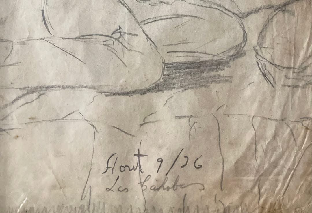 Xavier Amiama (1910-1969) 10.5"x8" LOS CAHABOS 1926 Pencil & Ink on Paper Drawing Framed #15-3-96MFN