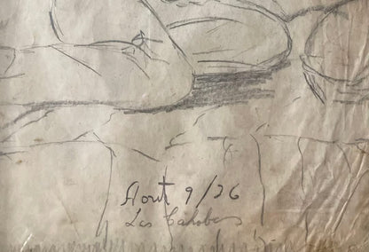 Xavier Amiama (1910-1969) 10.5"x8" LOS CAHABOS 1926 Pencil & Ink on Paper Drawing Framed #15-3-96MFN