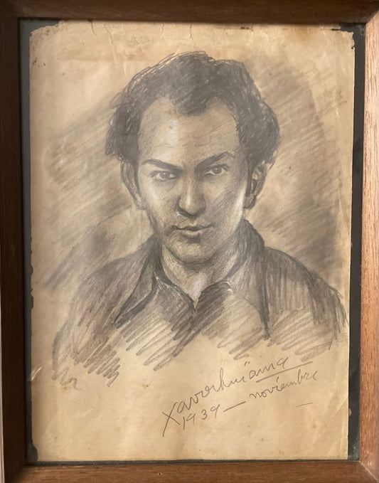 Xavier Amiama (1910-1969) 10"x8" UNTITLED 1939 Pencil & Ink on Paper Drawing Framed #45-3-96MFN