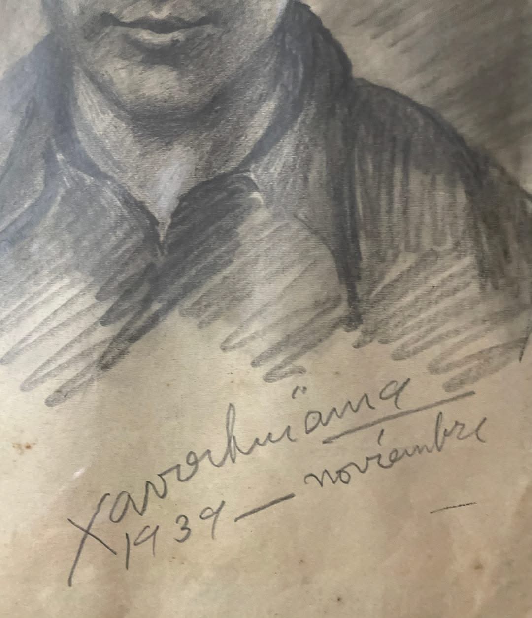 Xavier Amiama (1910-1969) 10"x8" UNTITLED 1939 Pencil & Ink on Paper Drawing Framed #45-3-96MFN