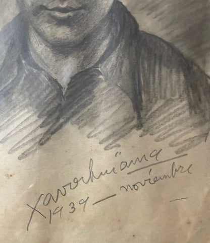 Xavier Amiama (1910-1969) 10"x8" UNTITLED 1939 Pencil & Ink on Paper Drawing Framed #45-3-96MFN
