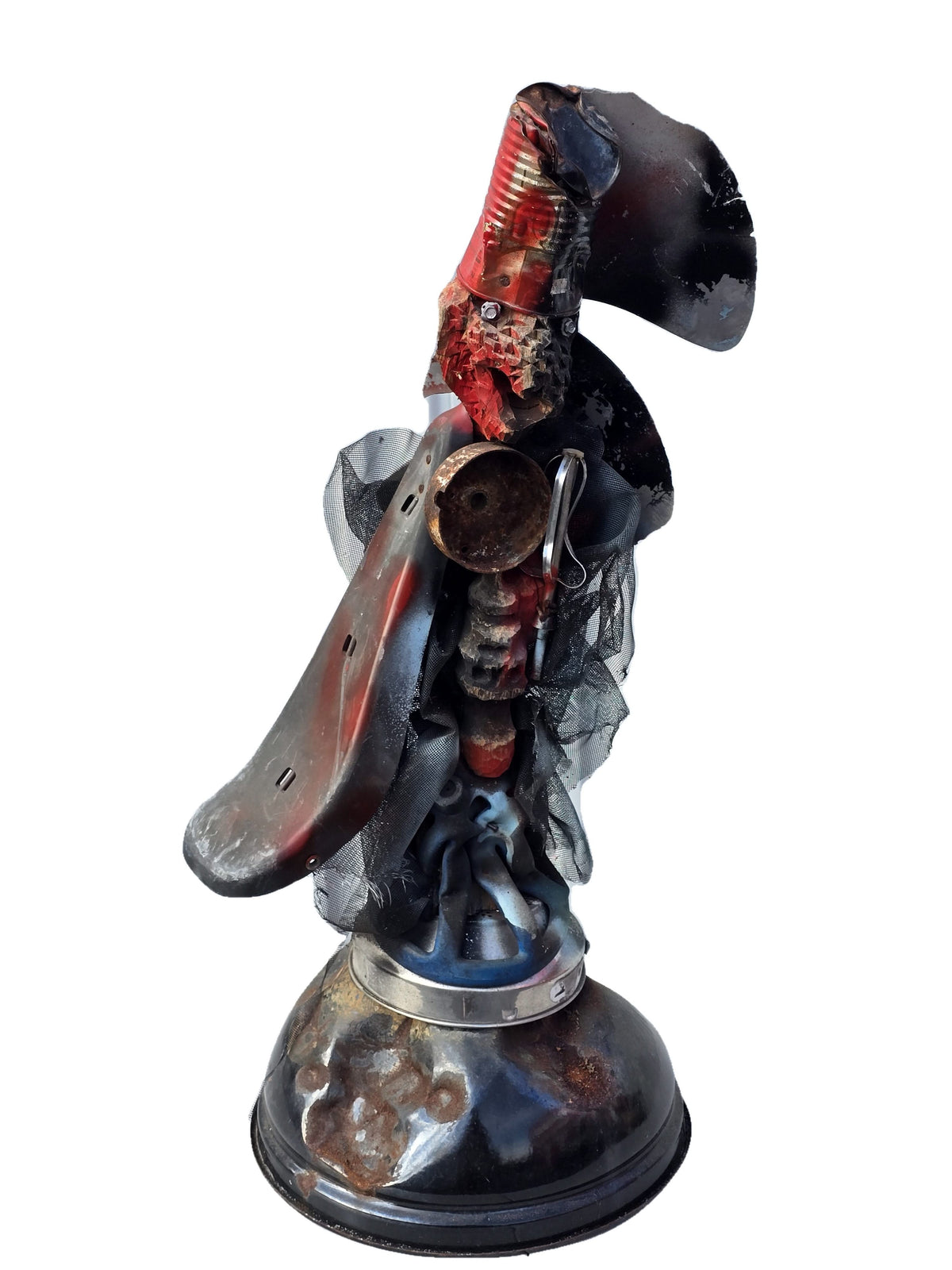 André Eugène mixed media sculpture "Gédé Fè" made from recycled metal, Haitian Vodou-inspired art