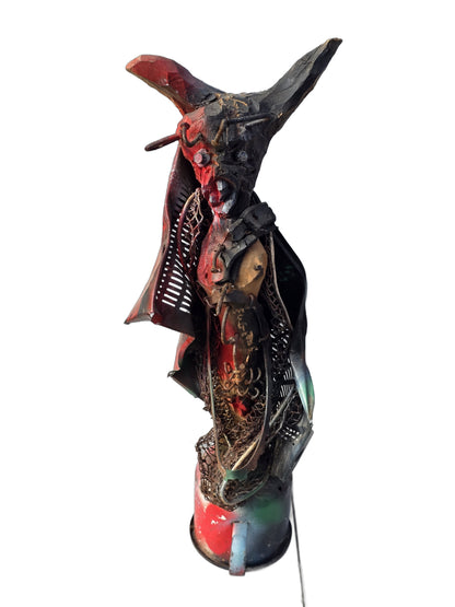 André Eugène mixed media sculpture "Gede Fè" made from recycled metal, Haitian Vodou-inspired art