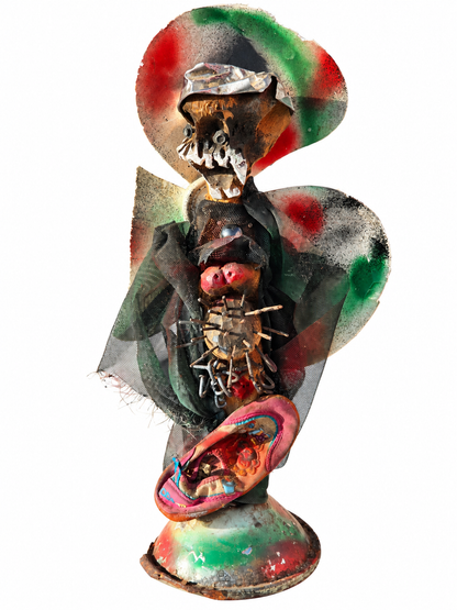 André Eugène mixed media sculpture "Bawon Simityè" made from recycled metal, Haitian Vodou-inspired art