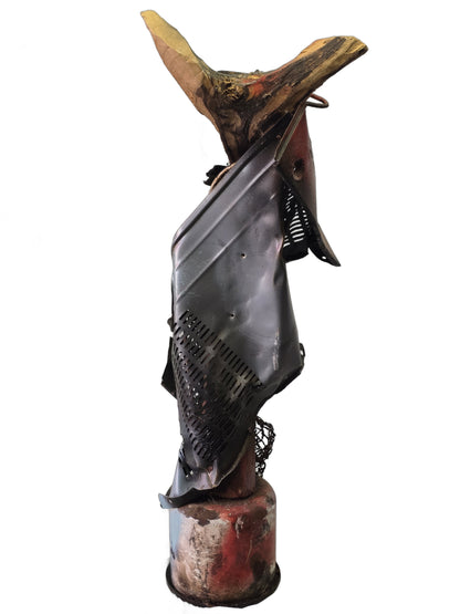 André Eugène 20"x4.5" Gede Fè Mixed Media Sculpture on Recycled Material #3HK