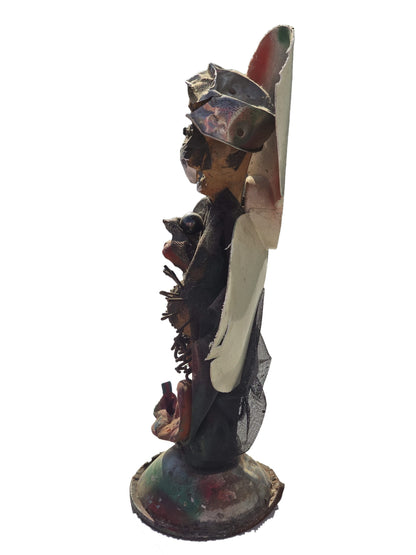 André Eugène 22"x7.5" Bawon Simityè Mixed Media Sculpture on Recycled Material #2HK