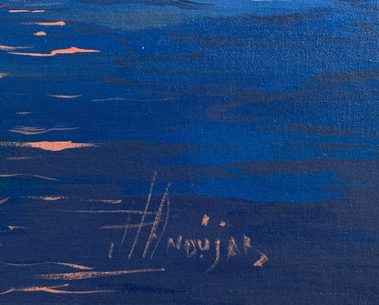 Juan Plutarco Andujar (1931-1995) 30"x24" Riverside Hut at Dusk  Acrylic on Canvas Panel Unframed Painting #1BC