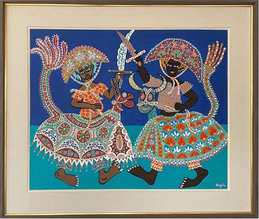 Angelo Romano 24"x30" Carnival Ladies (Horse Dance) Mixed Media on Canvas Painting #4-SM